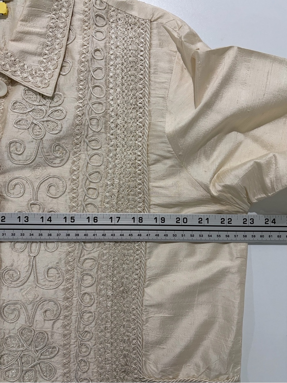 100% Silk Classic Embroidered Button-Front Cream Blouse (L) - Picture 10 of 14